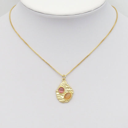 Gold Pink Yellow Cat's Eye Gem On Oval Charm, Sku#Y800