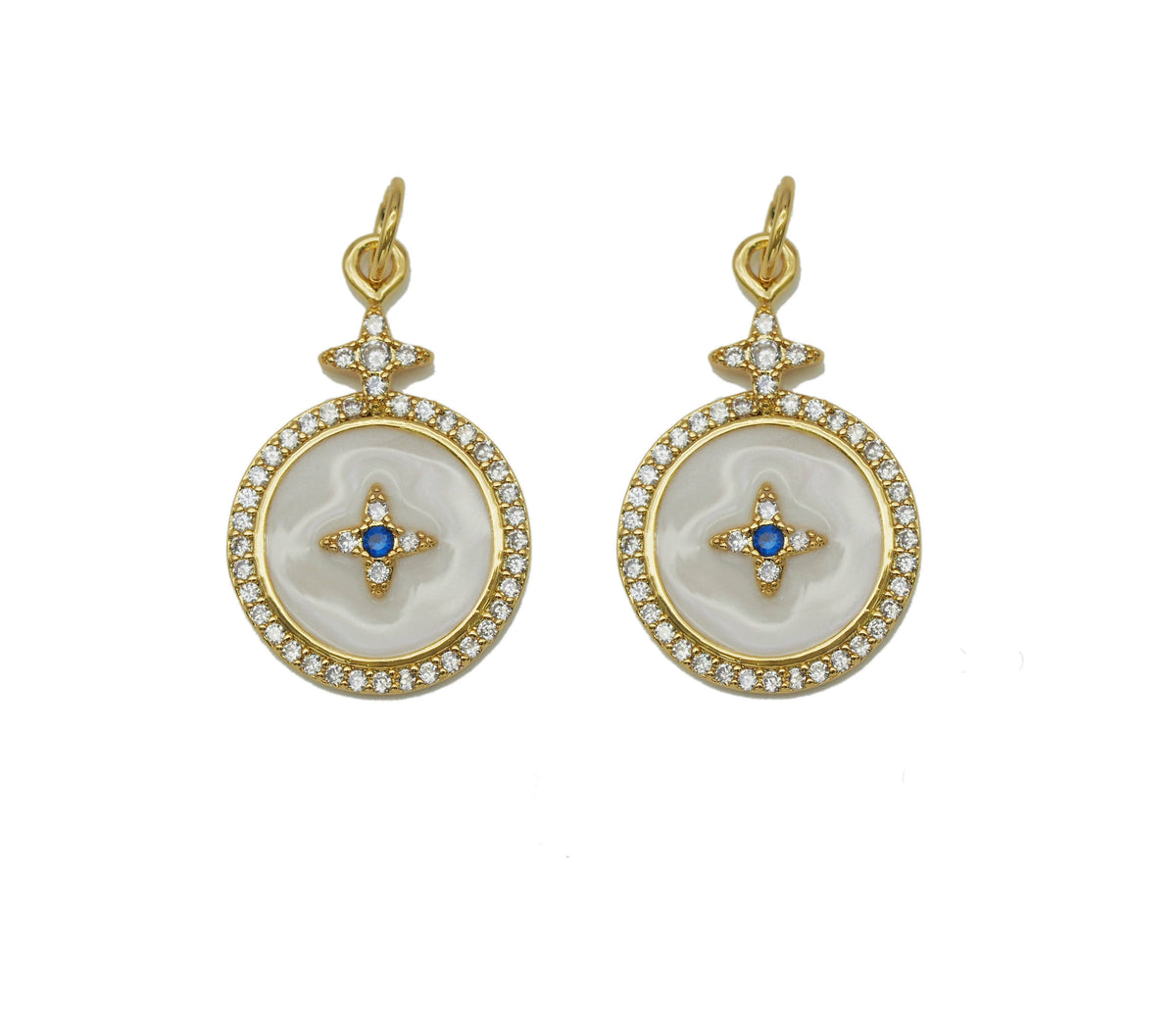 CZ Enamel North Star On Round Coin Charm, Sku#Y689
