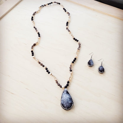 Black Lava Beaded Necklace w/ Druzy Pendant 257lb