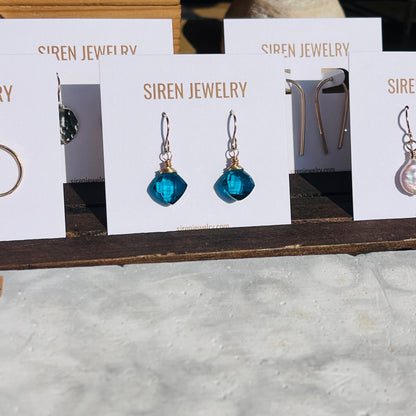 14k gold filled PEACOCK BLUE QUARTZ EARRINGS