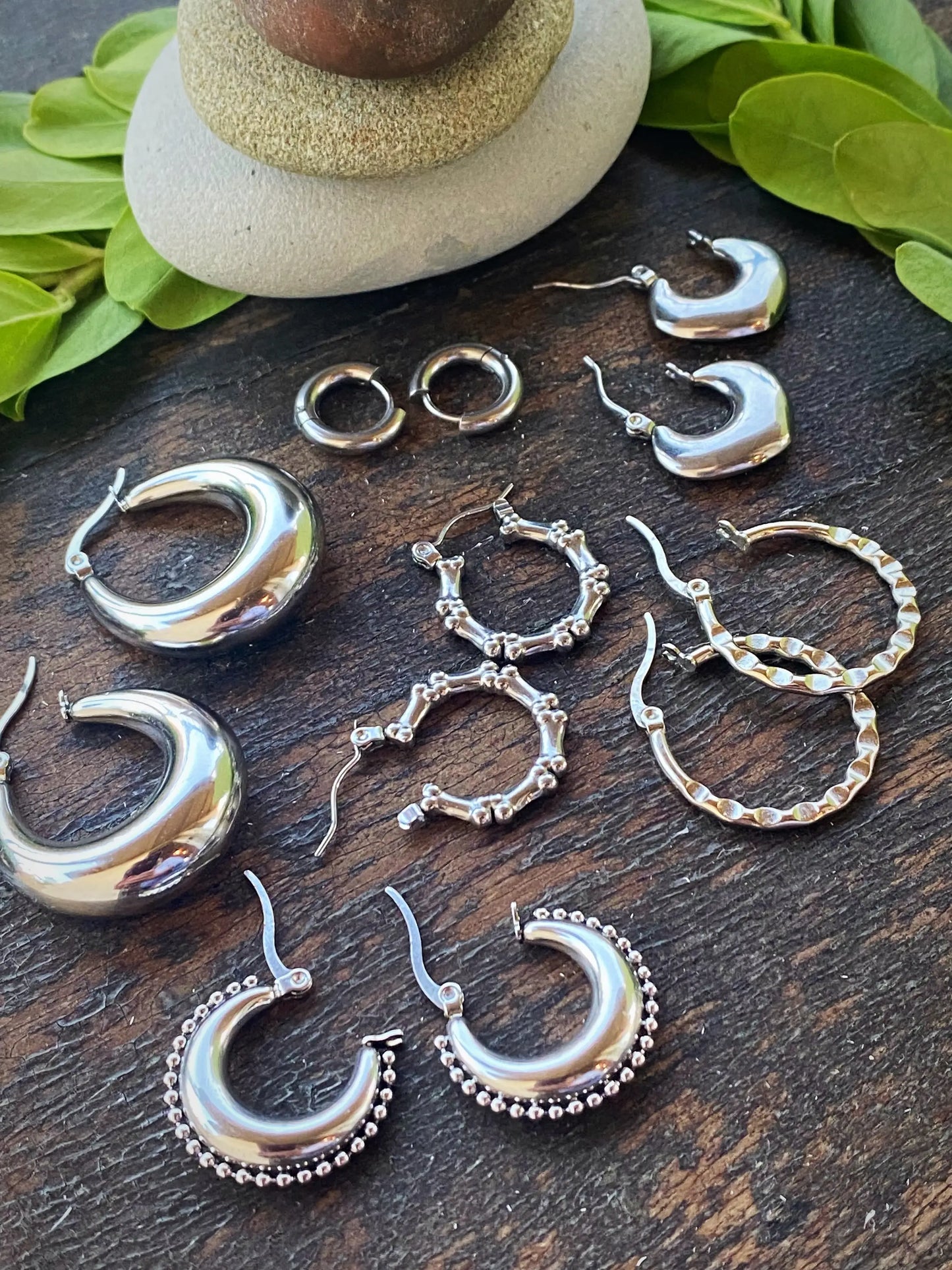 RIVETED MOON HOOPS Bellaforma Jewelry