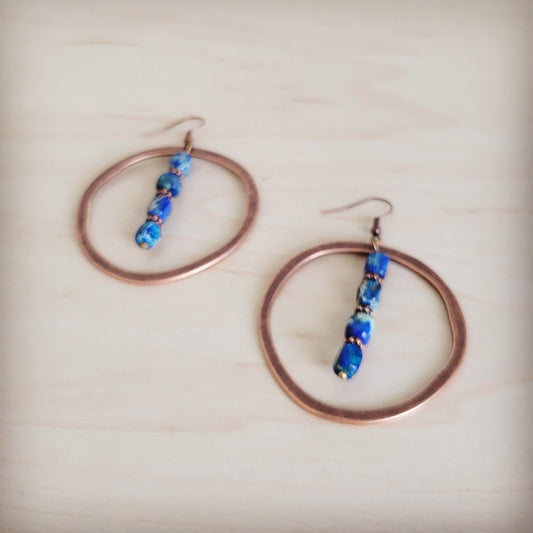 **Western Copper Hoop Earrings w/ Denim Regalite 100c
