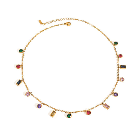 18K Gold Inlaid Geometric Gemstone Design Exquisite Dazzling Necklace