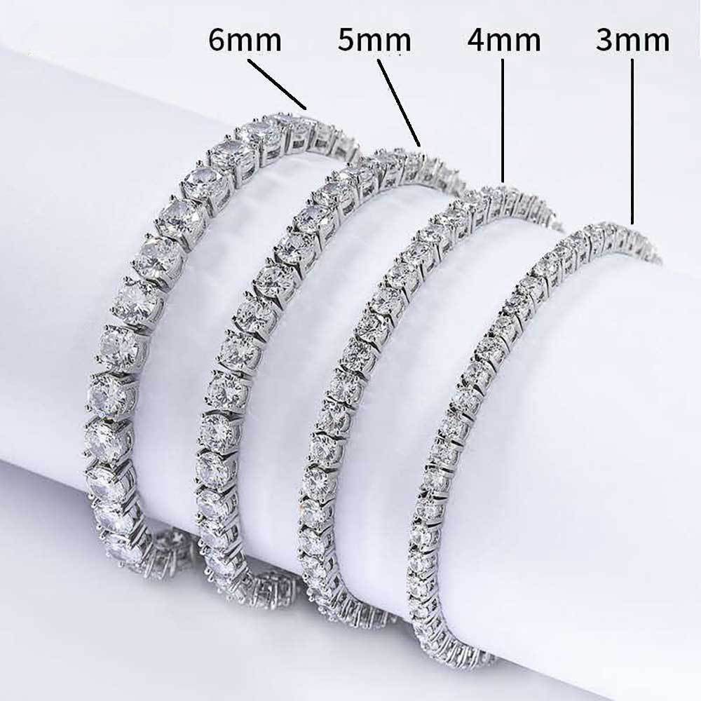 Hip Hop Iced Out Tennis Chain Bracelet, 18K Gold & White Gold Plated, 3–6mm CZ Iced Out Bling Jewelry
