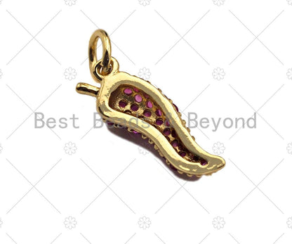 Fuchsia CZ Micro Pave Chili Pepper Shape Pendant/Charm, Pepper Cubic Zirconia Pendant, Silver/Gold/Rose Gold/Black Tone, 6x16mm, Sku#Y283