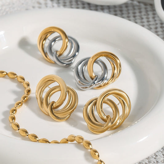 18K Gold Ring-shaped Interlocking Earrings With Simple Personality