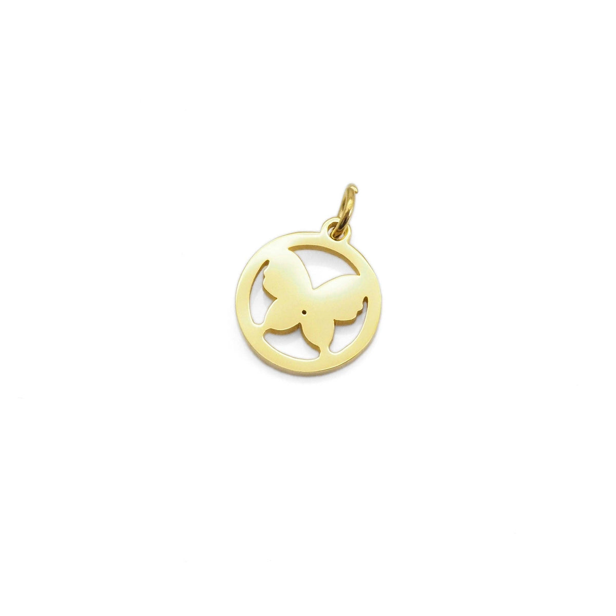 Plain Butterfly Circle Charm with CZ, Sku#Y868