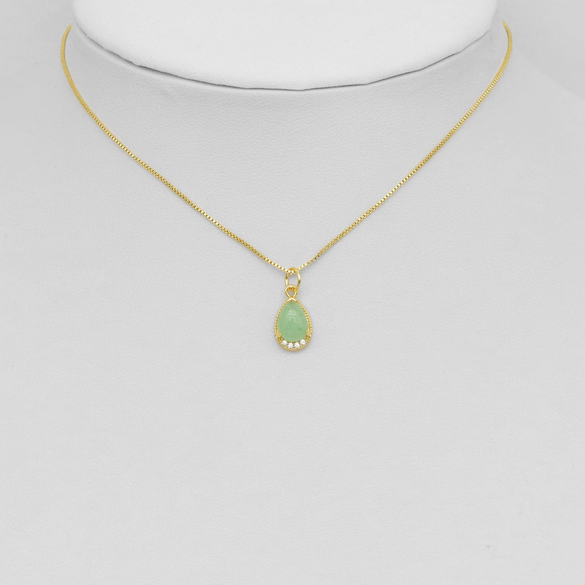 Natural Aventurine Yellow Jade Gemstone Teardrop Gold Charm, Sku#Y939