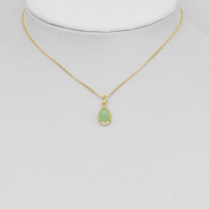 Natural Aventurine Yellow Jade Gemstone Teardrop Gold Charm, Sku#Y939