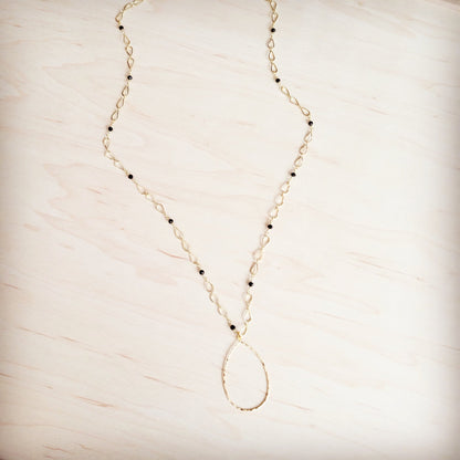 Black Faceted Beads on Gold Chain Necklace w/ Pendant 257kr