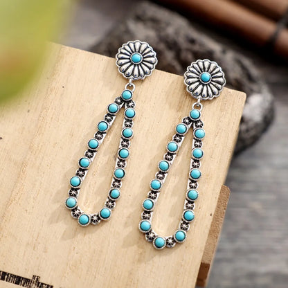 Flower Artificial Turquoise Teardrop Earrings Bumpkin Ranchwear