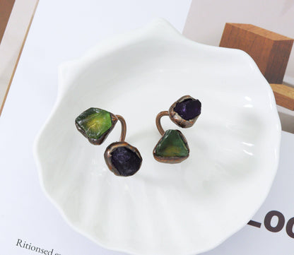 Green Fluorite and Amethyst Adjustable Ring, Sku#YT44