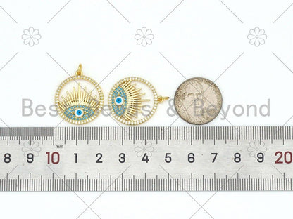 Turquoise CZ Micro Pave Evil Eye On Round Ring Shape Pendant,18K Gold Filled Evil Eye Charm, Necklace Bracelet Charm, 21x24mm,Sku#Y507