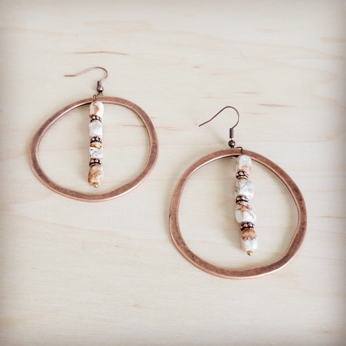Western Copper Hoop Earrings w/ Sandstone Regalite 100d