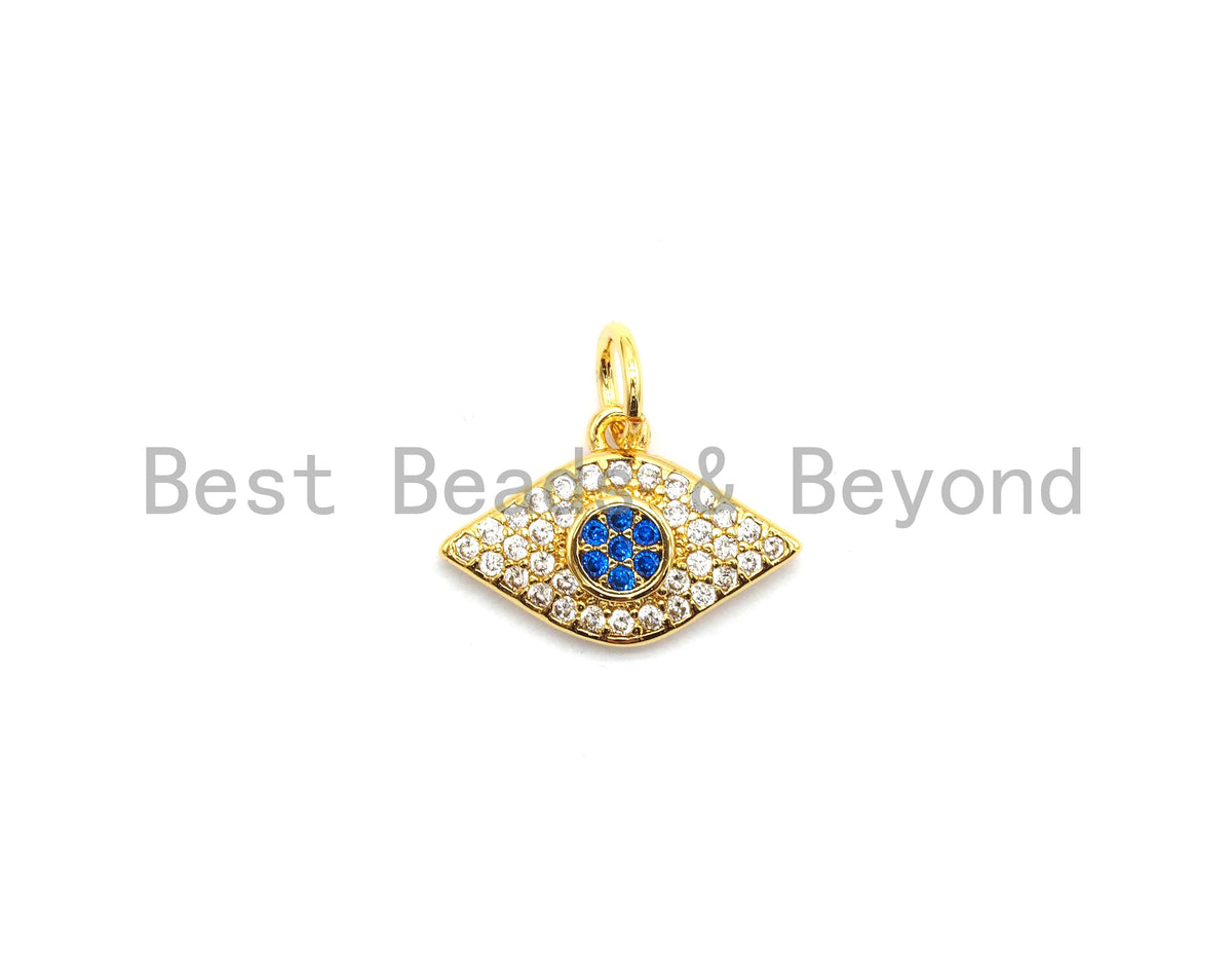CZ Micro Pave Evil Eye Pendant for Necklace/Bracelet, Cobalt CZ,Cubic Zirconia Pendant,9x14mm, sku#Y199