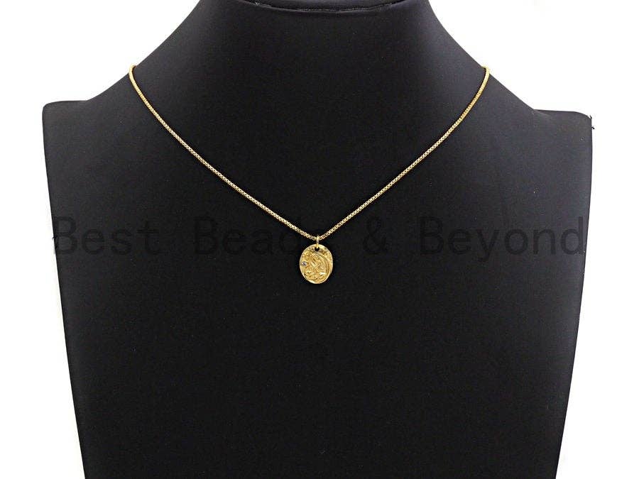 CZ Micro Pave Oval With Virgin Mary and Baby Jesus Pendant,Cubic Zirconia Oval Charm, Silver/Gold Pendant,12x14mm,sku#Y213