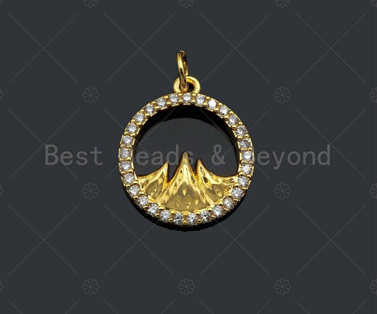 CZ Micro Pave Mountain With Round Ring Pendant/Charm,Cubic Zirconia Mountain Charm, Necklace Bracelet Charm Pendant,13x15mm, Sku#Y396