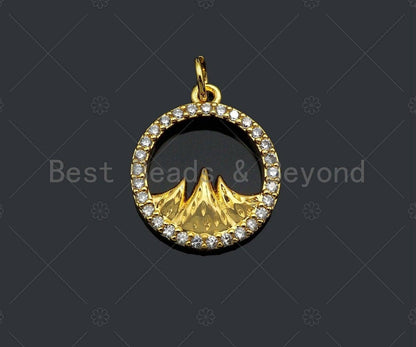 CZ Micro Pave Mountain With Round Ring Pendant/Charm,Cubic Zirconia Mountain Charm, Necklace Bracelet Charm Pendant,13x15mm, Sku#Y396