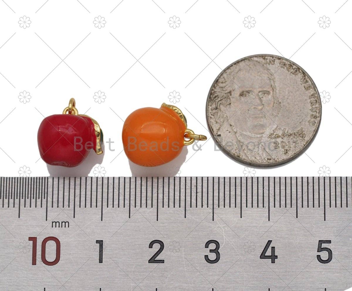 Enamel Orange Apple Charm, Sku#Y578