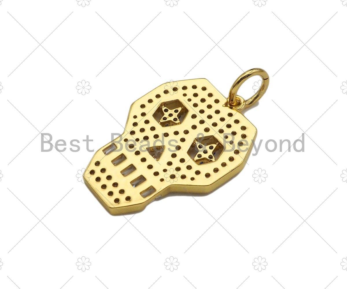 CZ Micro Pave Hollow Out Blue Eye Skull Shape Pendant/Charm, Bracelet Necklace Cubic Zirconia Pendant Charm, 27x18mm,sku#Y408