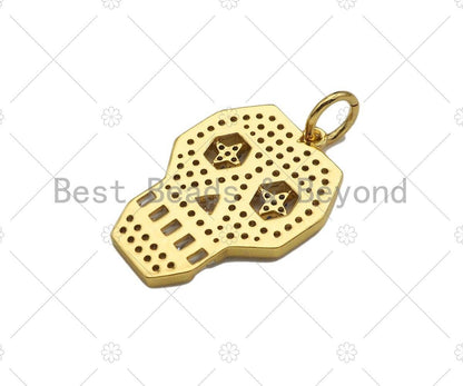 CZ Micro Pave Hollow Out Blue Eye Skull Shape Pendant/Charm, Bracelet Necklace Cubic Zirconia Pendant Charm, 27x18mm,sku#Y408