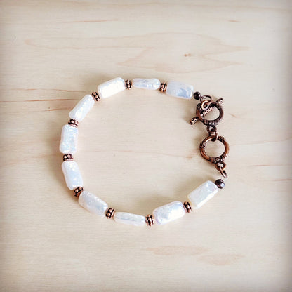 Genuine Rectangle Freshwater Pearl & Copper Bracelet 812c