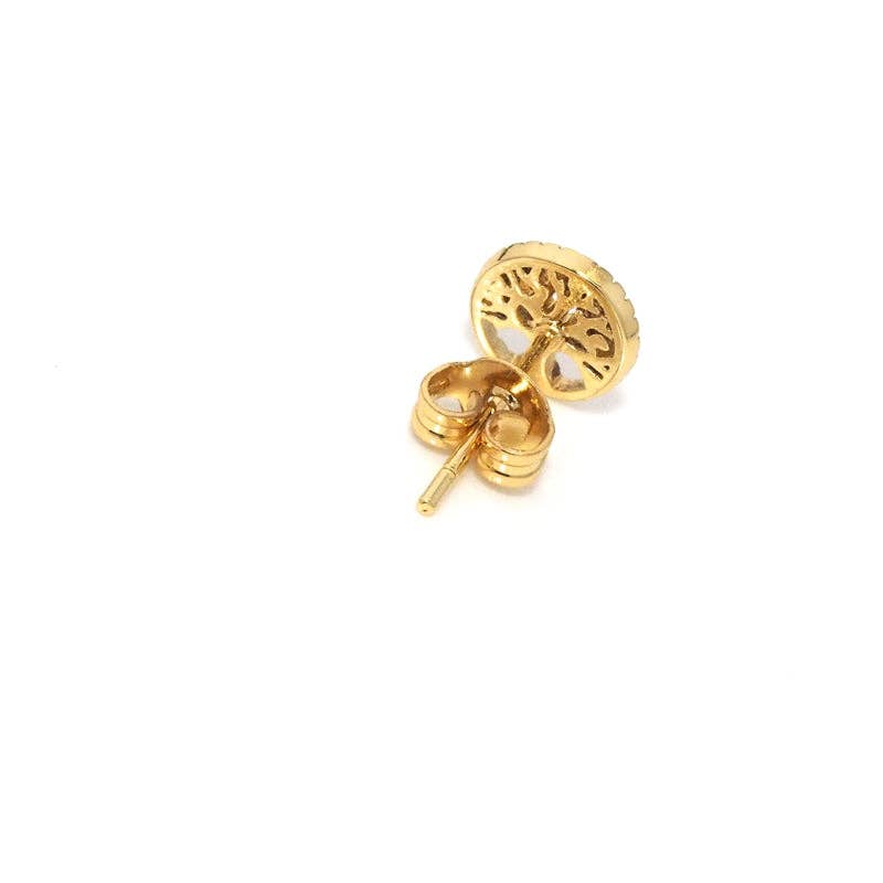 Gold Life Tree Stud Earrings, Sku#Y775