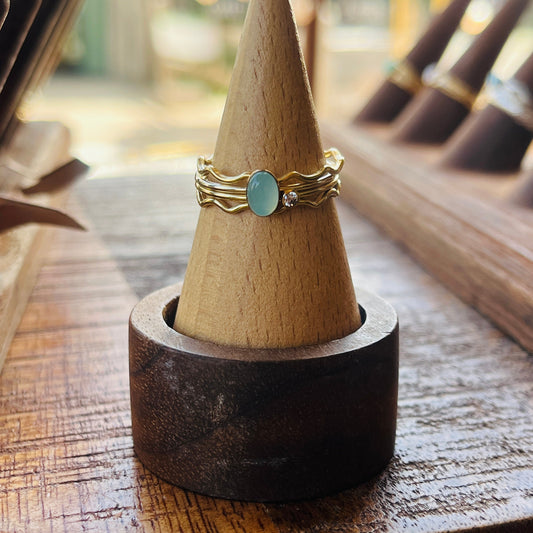 14k gold filled OVAL AQUA CHALCEDONY GEMSTONE RING
