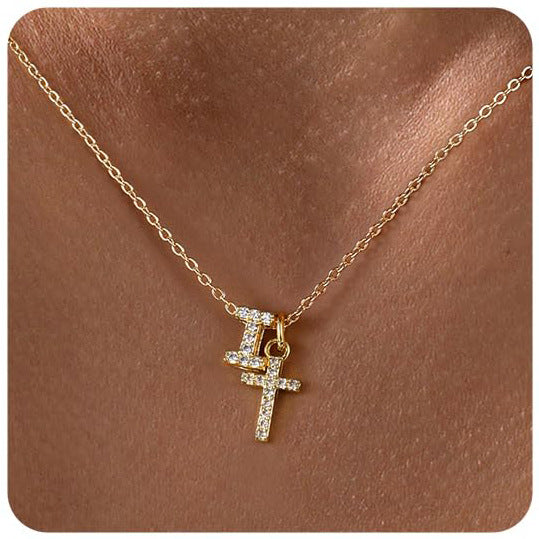 Zircon Inlaid 26 Letter Cross English Necklace