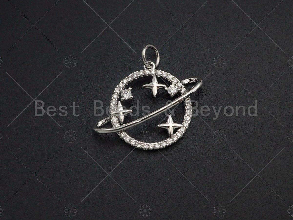 CZ Micro Pave Earth Star Planet Pendant/Charm, Cubic Zirconia Spacer Pendant Charm, 18x22mm,sku#Y250