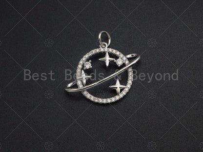 CZ Micro Pave Earth Star Planet Pendant/Charm, Cubic Zirconia Spacer Pendant Charm, 18x22mm,sku#Y250