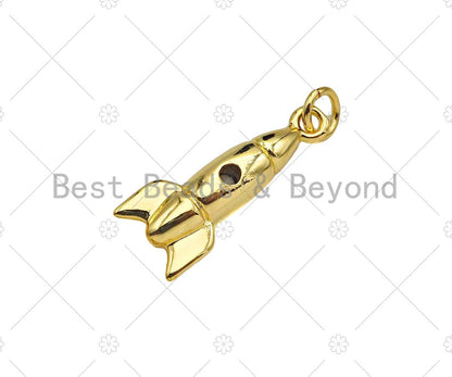 Gold Filled CZ Micro Pave Rocket Shape Pendant, 18K Gold Filled Rocket Charm, Necklace Bracelet Charm Pendant, 8x21mm, Sku#Y449