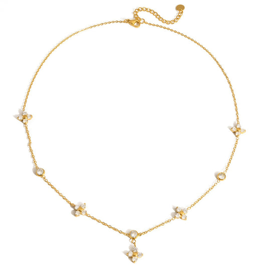 18K Gold Zircon Four-leaf Clover Necklace