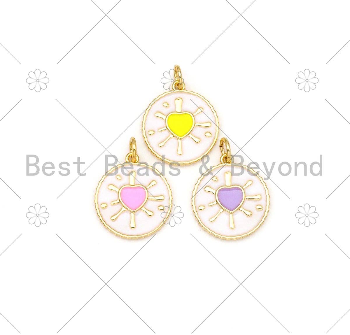 Enamel Colorful Heart On Round Coin Shape Pendant, 18K Gold Filled Enamel Heart Charm, Necklace Bracelet Charm Pendant,16x18mm,Sku#Y509