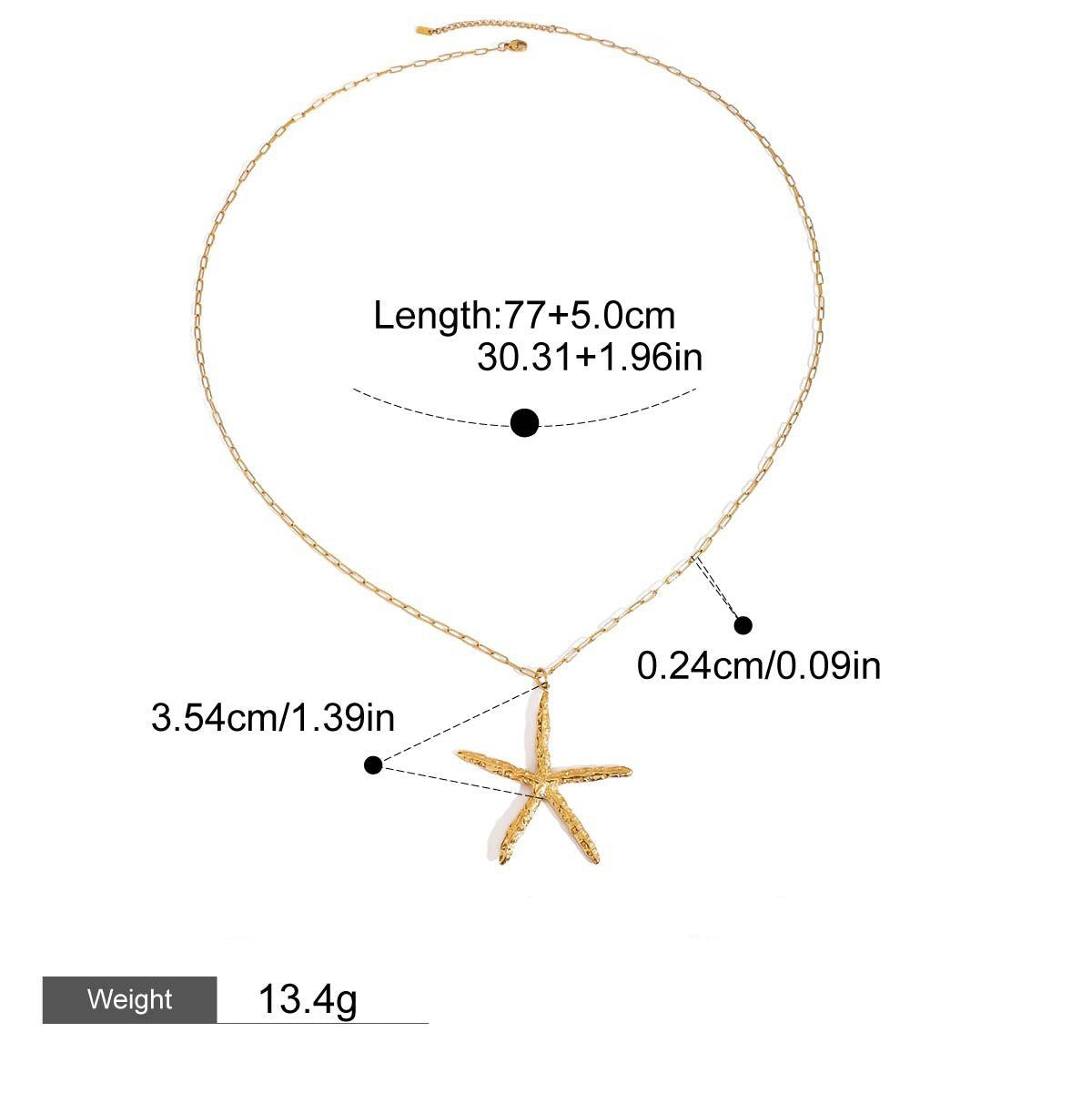 18K Gold Starfish with Textured Design Classic Fashion Necklace and Earrings Set