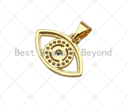 CZ Micro Pave Evil Eye Pendant/Charm, Bracelet Necklace CZ Evil Eye Pendant Charm, Silver/Gold/Rose Gold/Black Tone,17x13mm,Sku#Y375