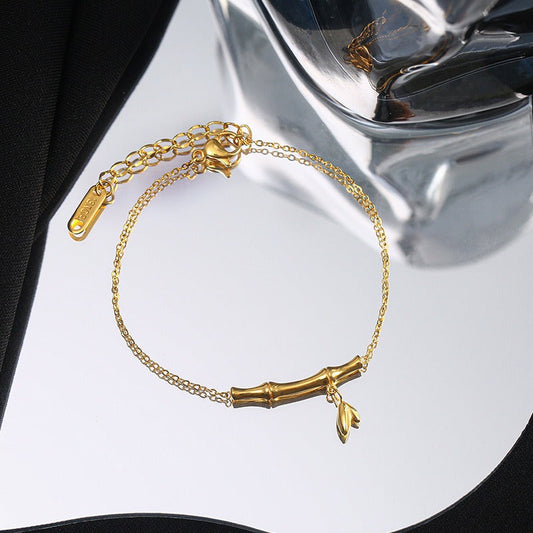 18K Gold Rising Step By Step Titanium Steel Bamboo Anklet