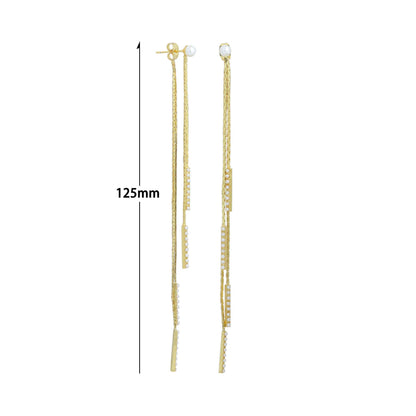 Pearl long Dangle Earrings, Sku#Y1042
