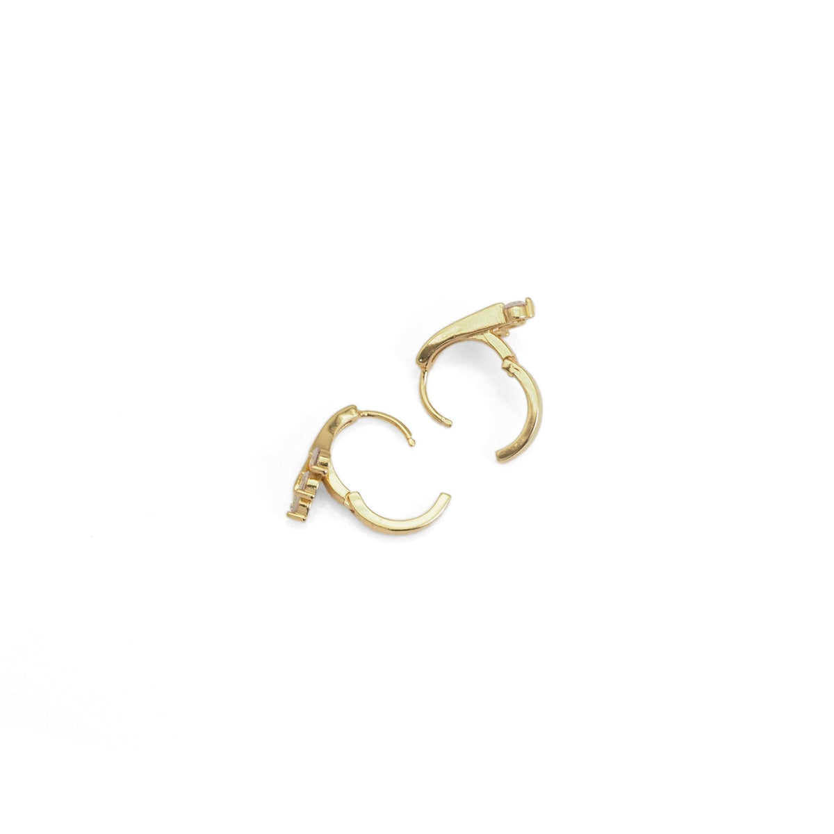Gold Three Dots CZ Drop Line Huggie Earrings, Sku#Y849