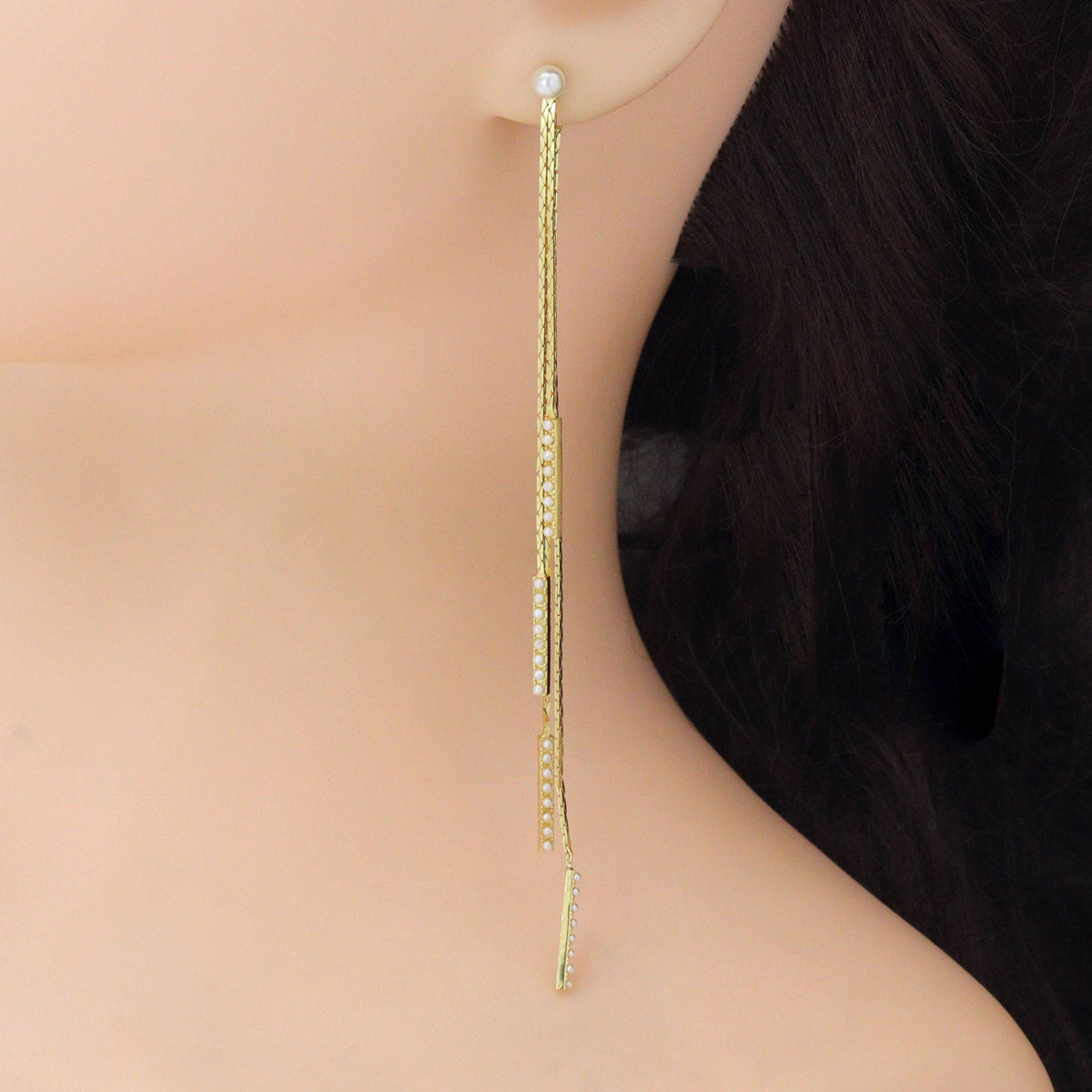 Pearl long Dangle Earrings, Sku#Y1042