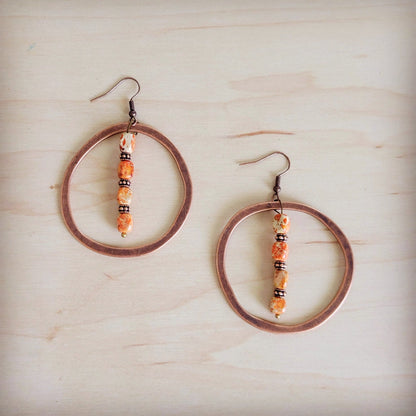 Western Copper Hoop Earrings w/ Orange Regalite 100e