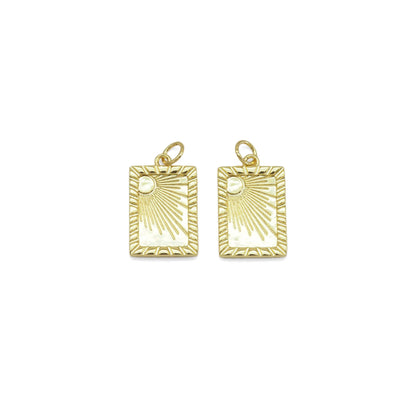 Gold Radial Sun Rectangle Shape Charm, Sku#Y891