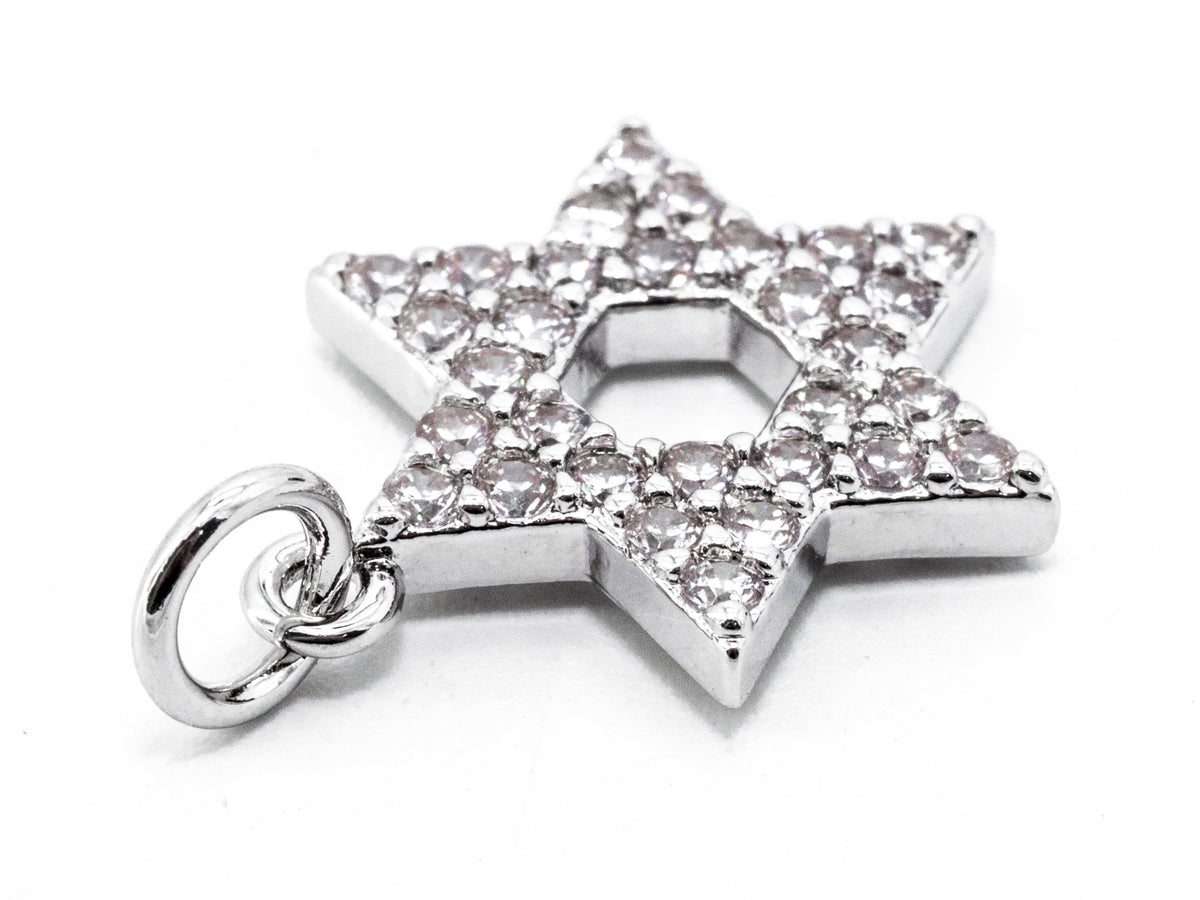 CZ Micro Pave Star of David Charm, Bracelet Necklace Cubic Zirconia Pendant Charm, 13x17mm,sku#Y14