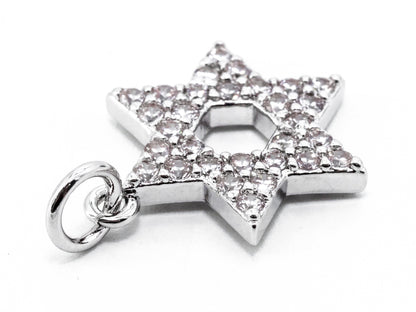 CZ Micro Pave Star of David Charm, Bracelet Necklace Cubic Zirconia Pendant Charm, 13x17mm,sku#Y14