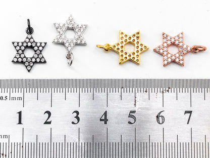 CZ Micro Pave Star of David Charm, Bracelet Necklace Cubic Zirconia Pendant Charm, 13x17mm,sku#Y14