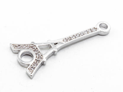 CZ Micro Pave Eiffel Tower Connector/Link, Cubic Zirconia Bracelet Necklace Connector, Pave Charm, 10x25mm,sku#Y22