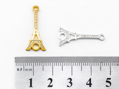 CZ Micro Pave Eiffel Tower Connector/Link, Cubic Zirconia Bracelet Necklace Connector, Pave Charm, 10x25mm,sku#Y22