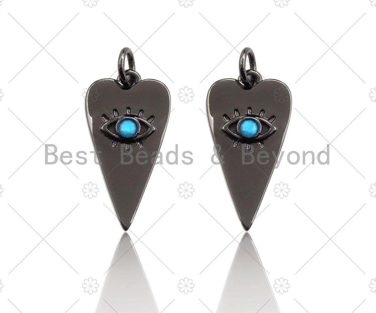Turquoise CZ Micro Pave Evil Eye Pendant/Charm, Gunmetal/Gold Cubic Zirconia Carrot Shape Pendant Charm, 11x21mm,sku#Y258