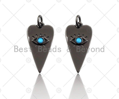 Turquoise CZ Micro Pave Evil Eye Pendant/Charm, Gunmetal/Gold Cubic Zirconia Carrot Shape Pendant Charm, 11x21mm,sku#Y258