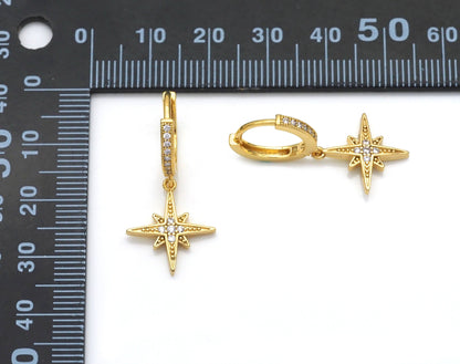 CZ North Star Hoop Earrings, Sku#Y767